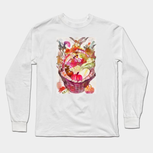 Fruits and vegetables in a basket digital art Long Sleeve T-Shirt by AnnArtshock